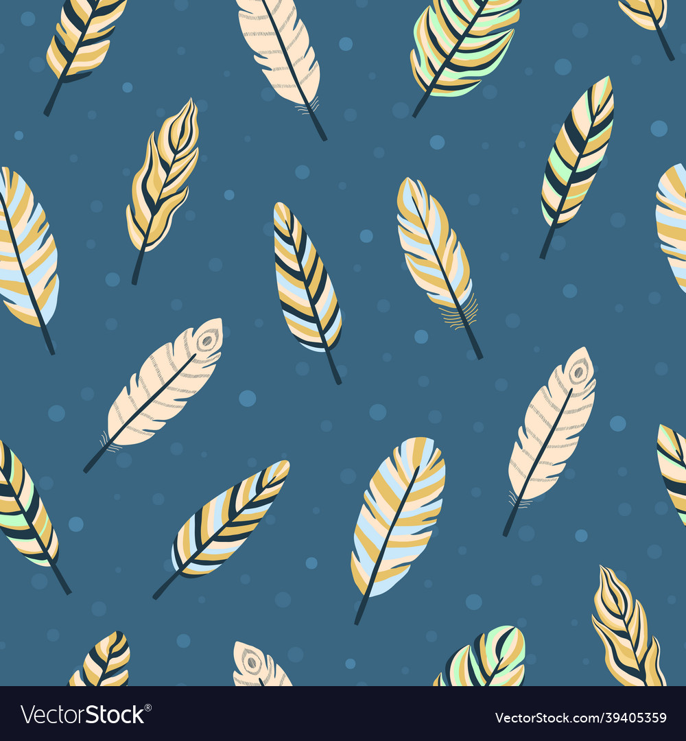 Seamless pattern with boho feathers vector image Seamless pattern with boho feathers