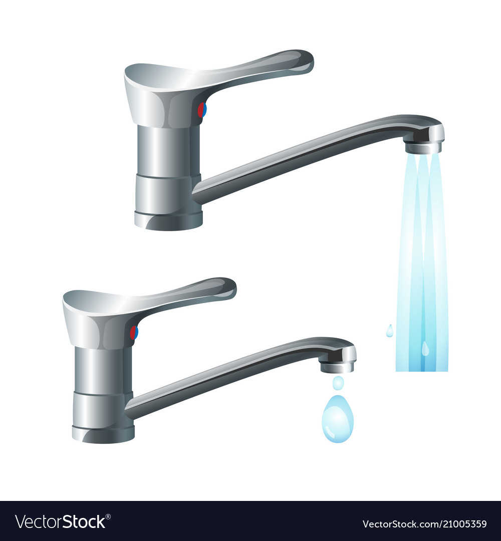 Shiny metal taps with strong water flow and big Vector Image