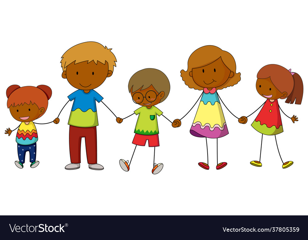 Three kids holding hands cartoon character hand Vector Image