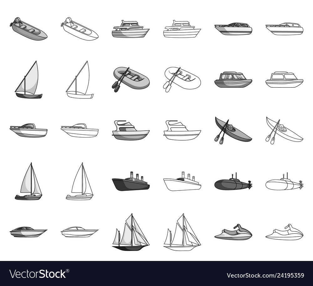 Water and sea transport monochromeoutline icons