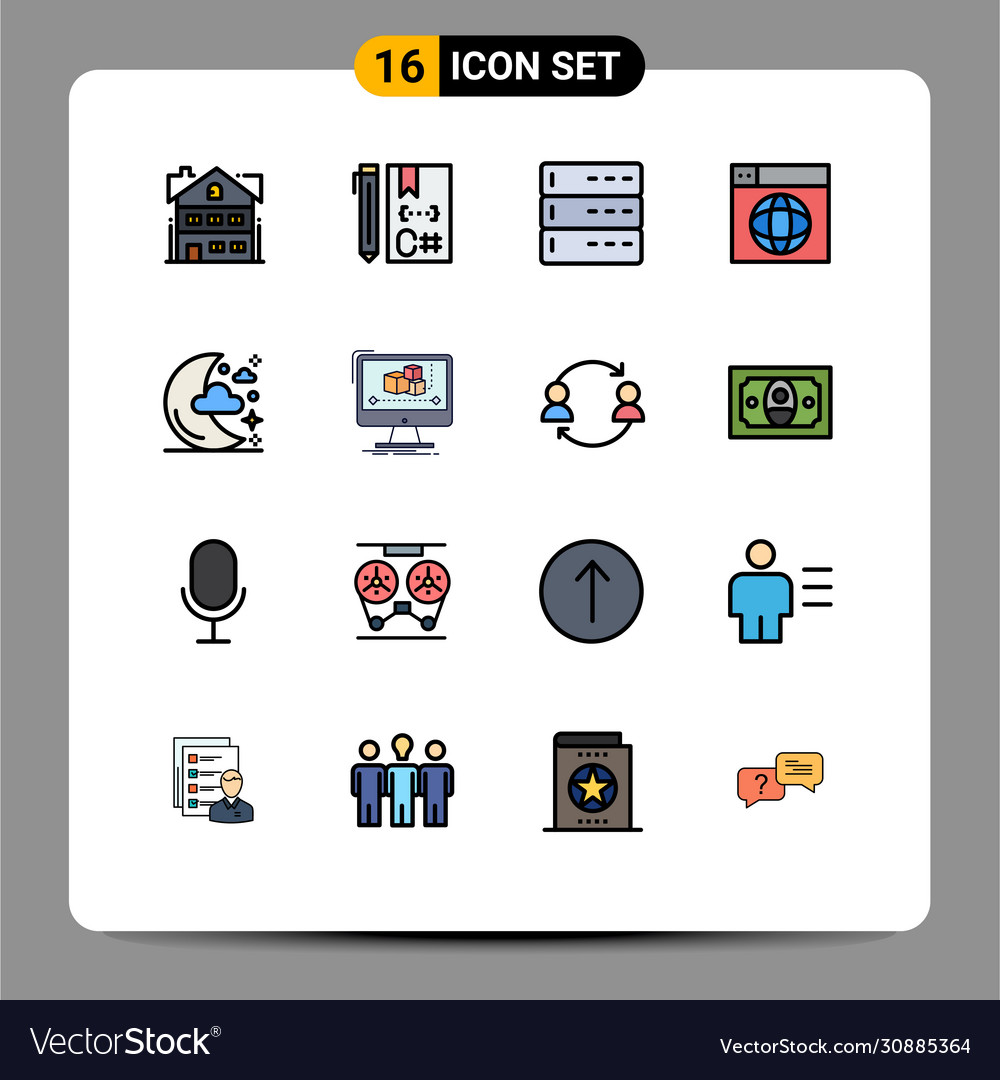 16 universal flat color filled lines set for web