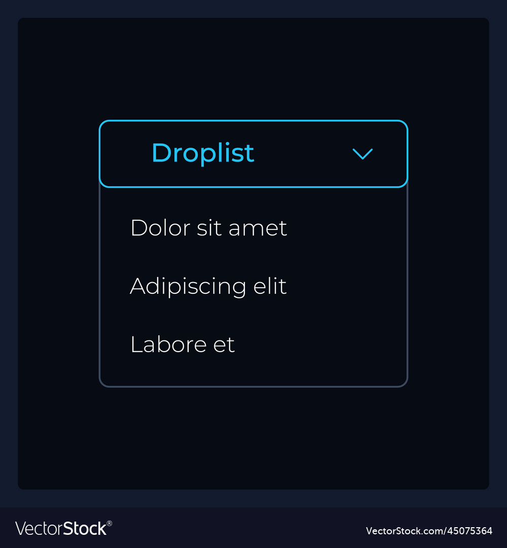 Activated dropdown list ui element template vector image Activated dropdown list ui element template