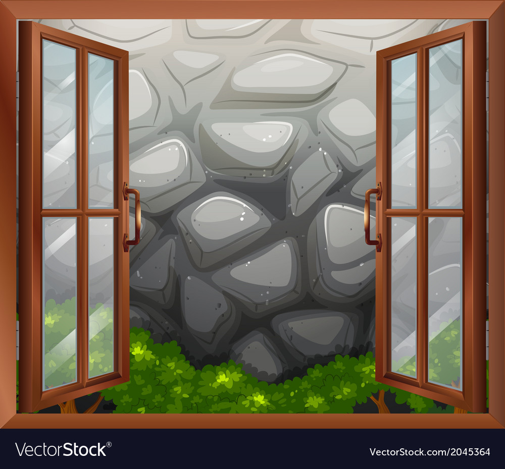 An open window with a view of the stonewall