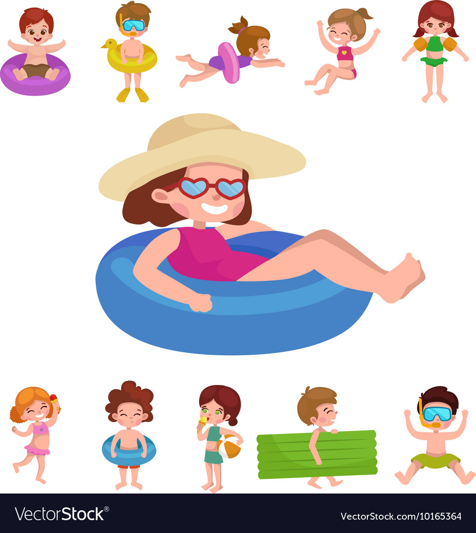 Girl and boy in swimsuit isolated kids summer Vector Image