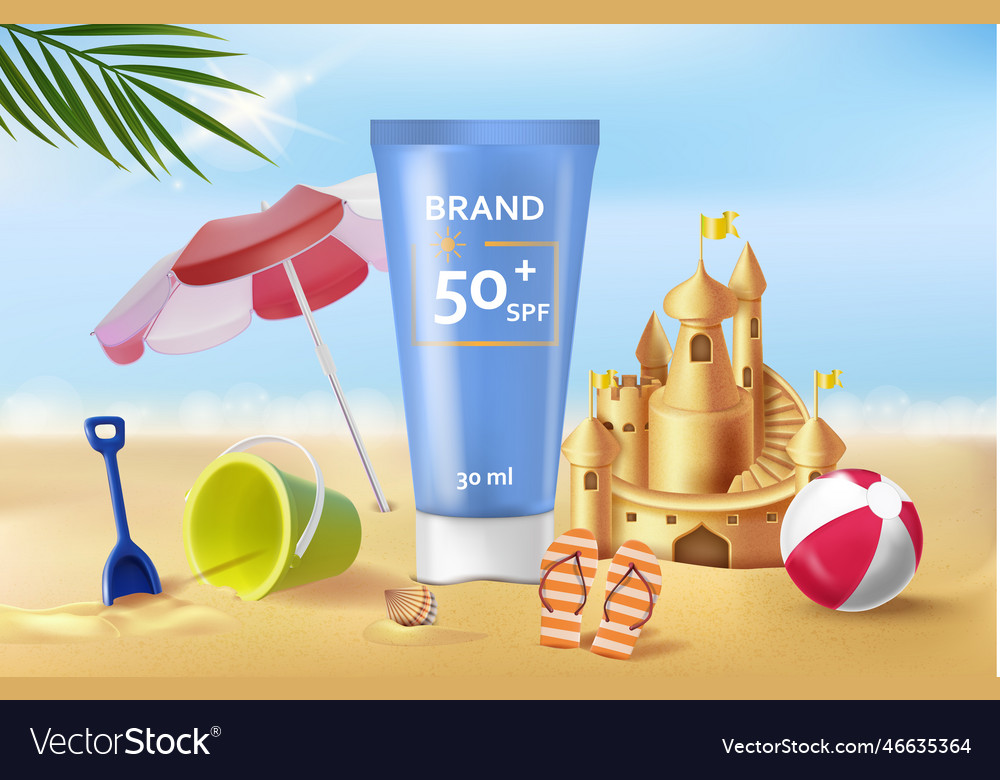 Realistic Detailed 3d New Sunscreen Water Vector Image