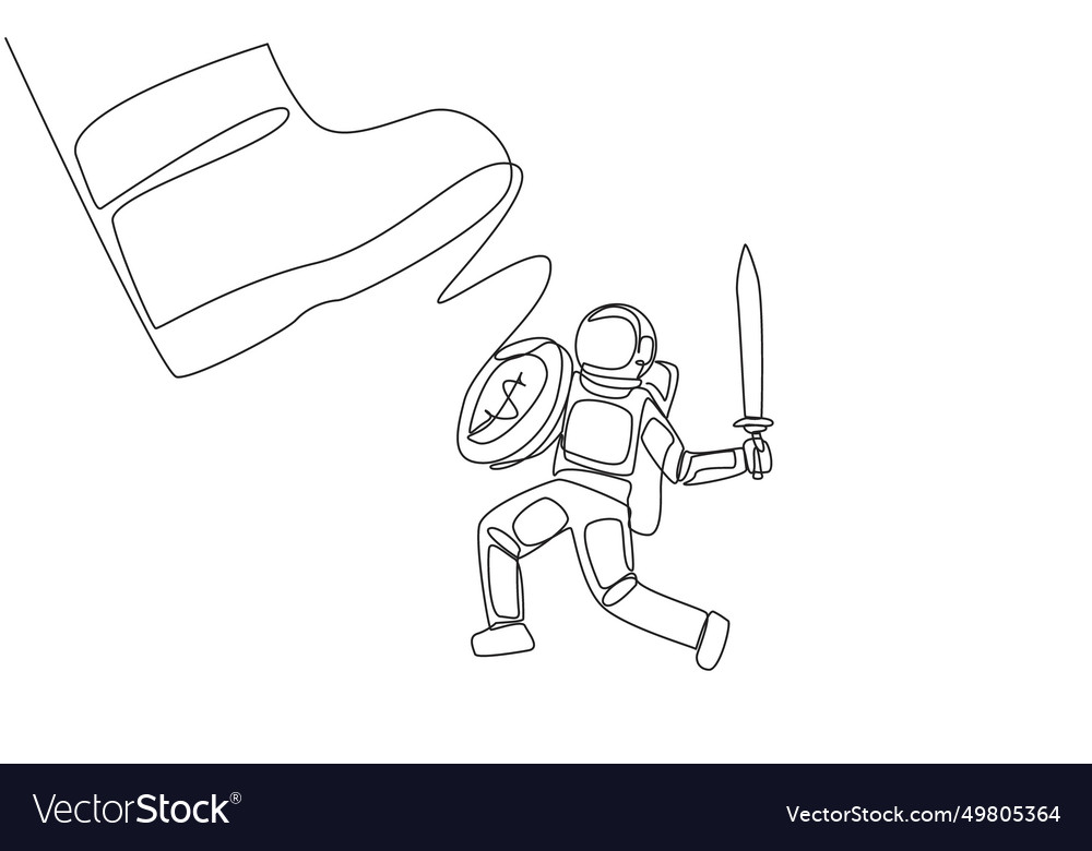 Single one line drawing astronaut tries to ward