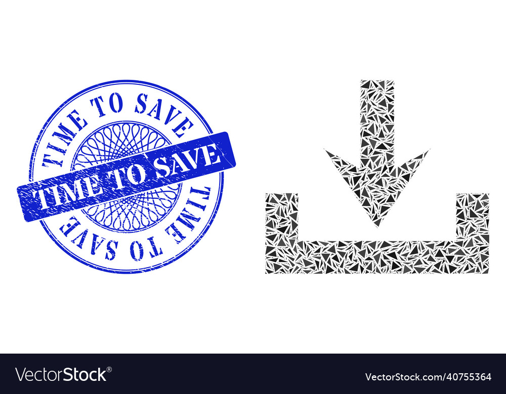 Textured time to save badge and triangle downloads vector image Textured time to save badge and triangle downloads