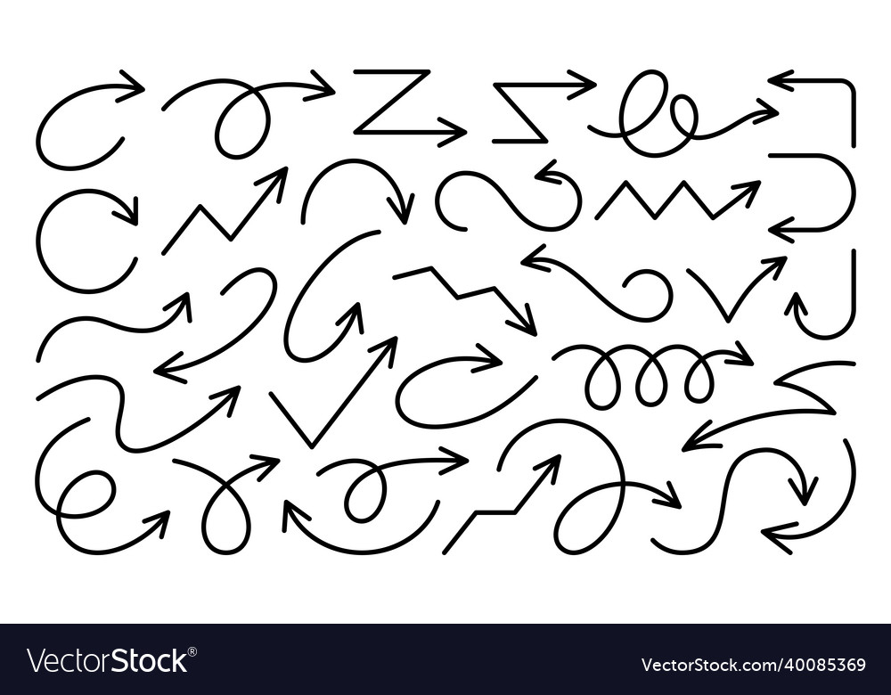 Arrow pointer curve navigation black line set vector image Arrow pointer curve navigation black line set