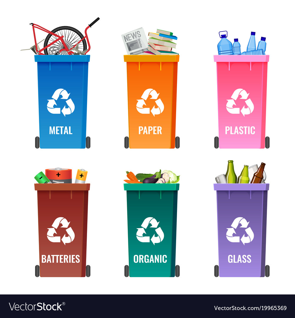 Containers set for sorting garbage blue for metal Vector Image