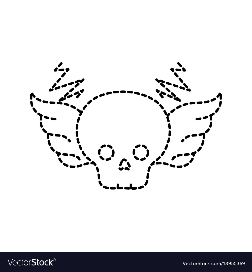 Dotted shape skull with wings rock art symbol Vector Image