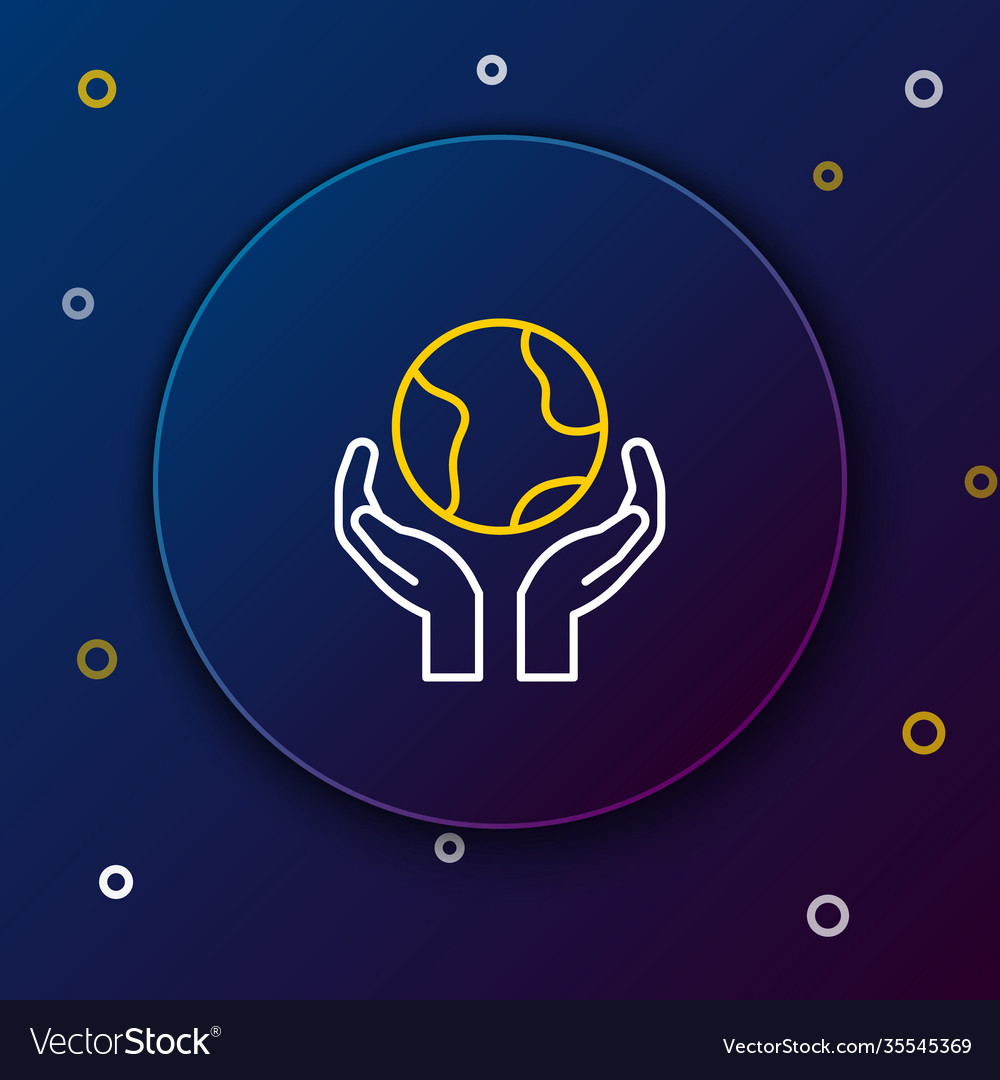 Line Human Hands Holding Earth Globe Icon Isolated