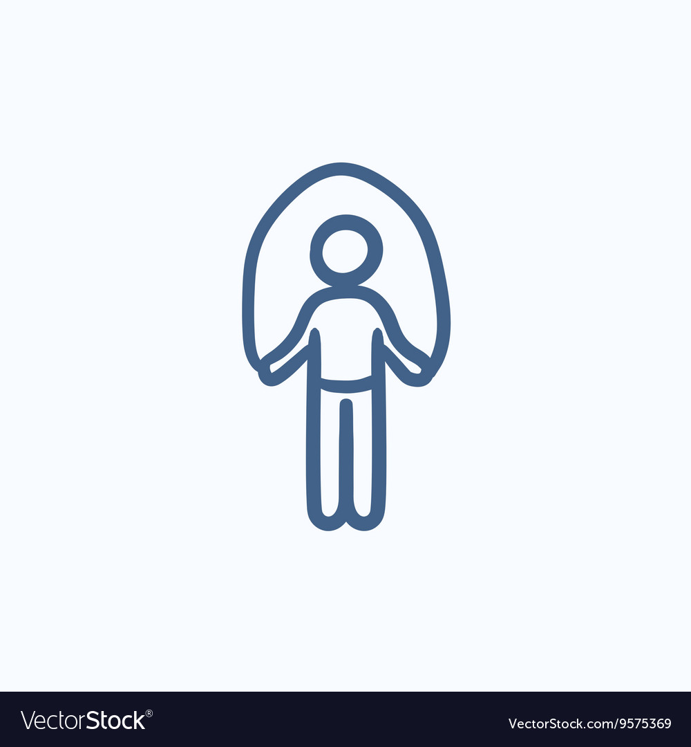 Man exercising with skipping rope sketch icon