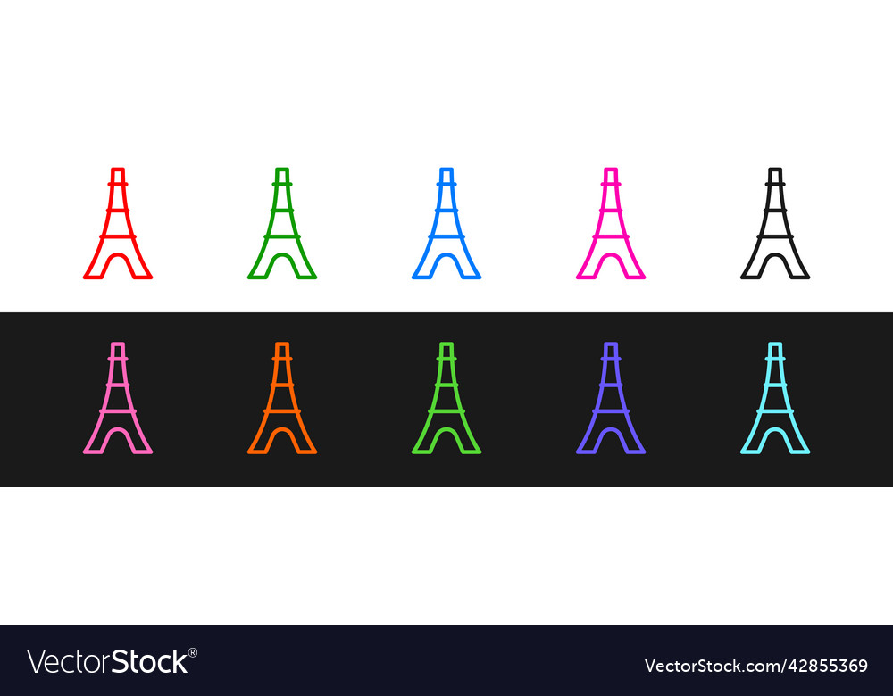Set line eiffel tower icon isolated on black vector image Set line eiffel tower icon isolated on black