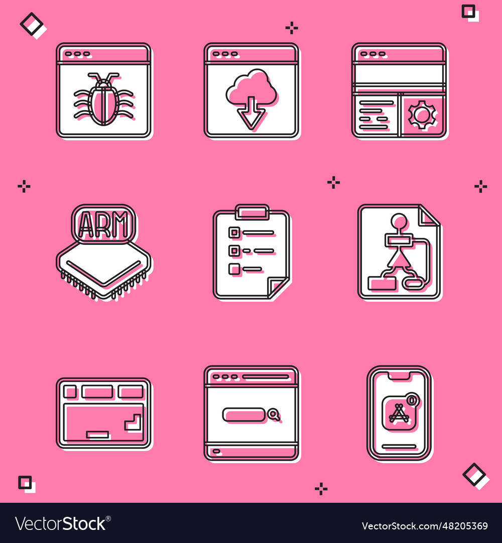 Set system bug cloud technology data transfer vector image Set system bug cloud technology data transfer