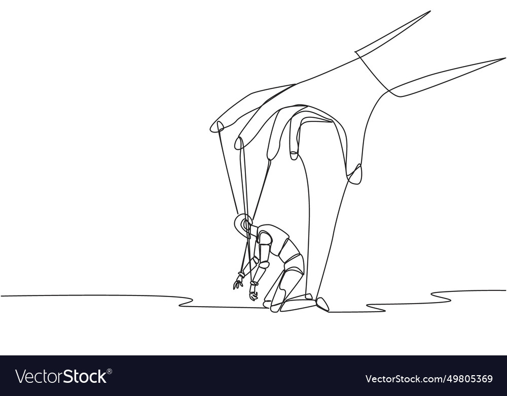Single continuous line drawing robot kneel entire vector image Single continuous line drawing robot kneel entire