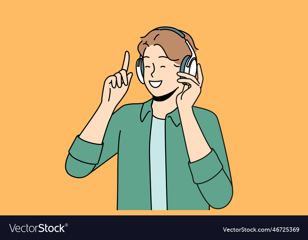 Smiling man in headphones listen to music Vector Image