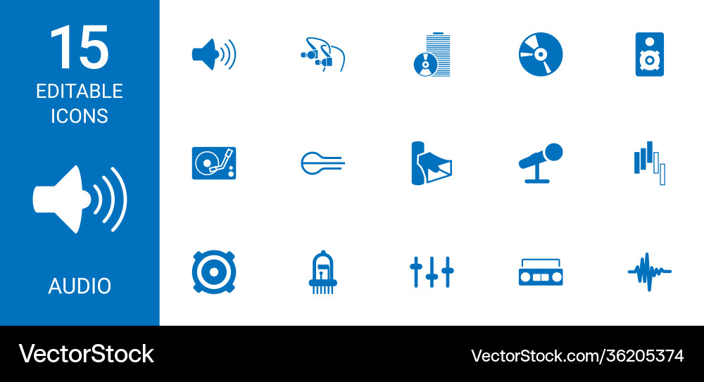15 audio icons Royalty Free Vector Image - VectorStock