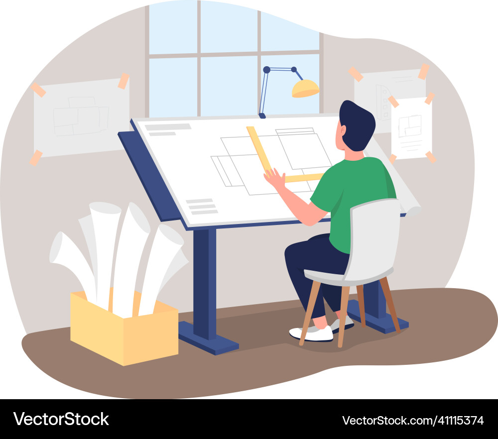 Architect at work desk 2d web banner poster Vector Image