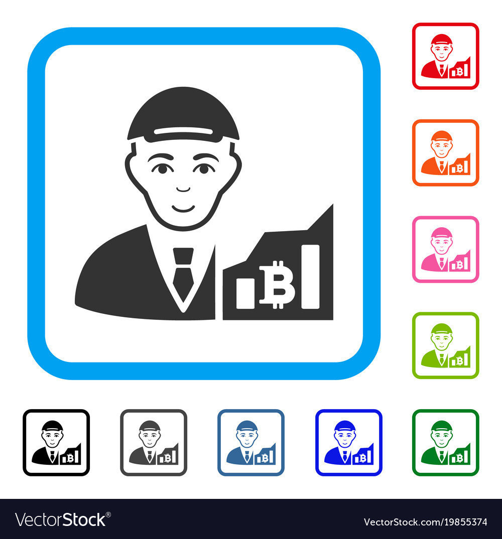 Bitcoin trader framed smiling icon