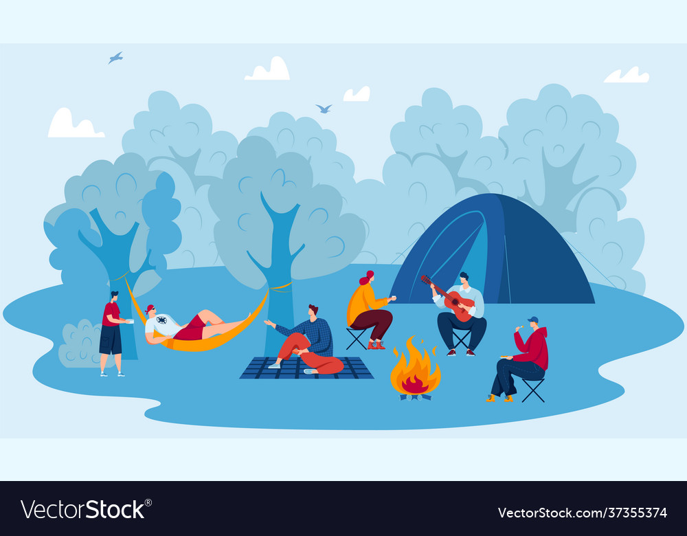 Camp In Forest Travel Adventure Tourism Royalty Free Vector