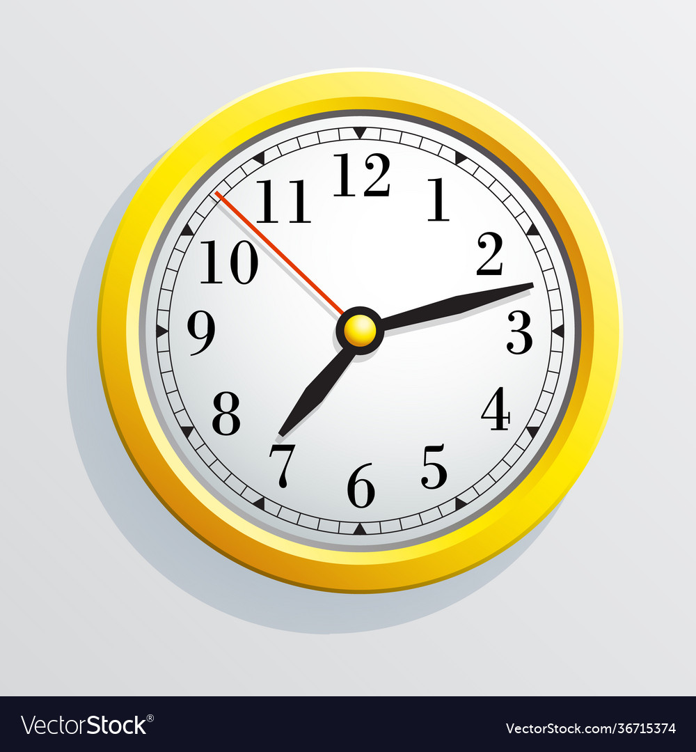 Classic round wall clock with arrows yellow body Vector Image