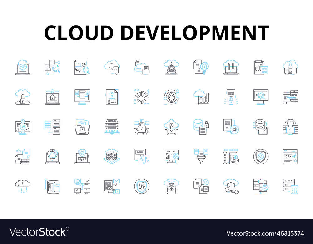Cloud development linear icons set scalability vector image Cloud development linear icons set scalability