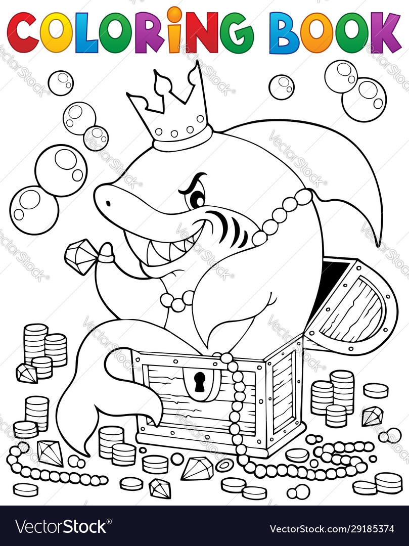 Coloring book with shark and treasure