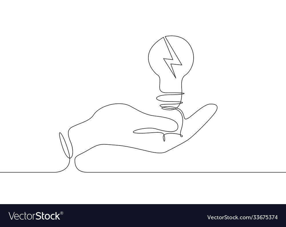 Continuous line drawing lightning in lamp vector image Continuous line drawing lightning in lamp