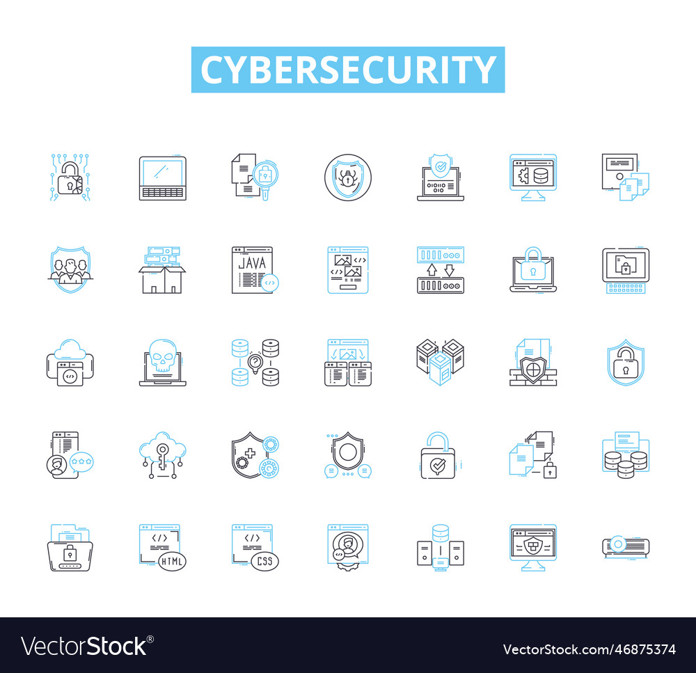 Cybersecurity linear icons set encryption vector image Cybersecurity linear icons set encryption