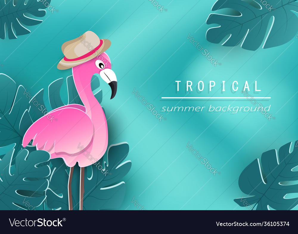 Flamingo und tropische Blätter Poster auf Welle