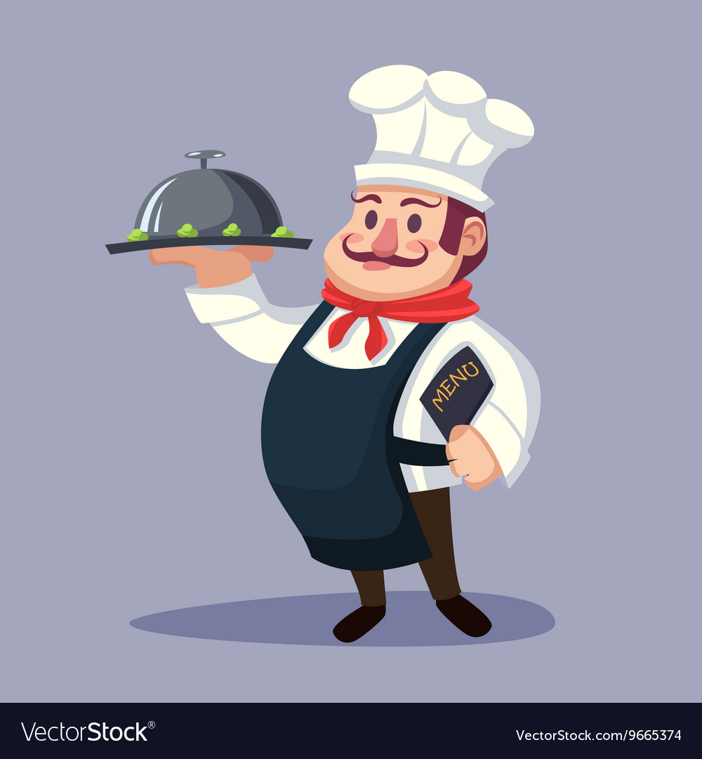 Funny cute fat cartoon Chief cook character with Vector Image