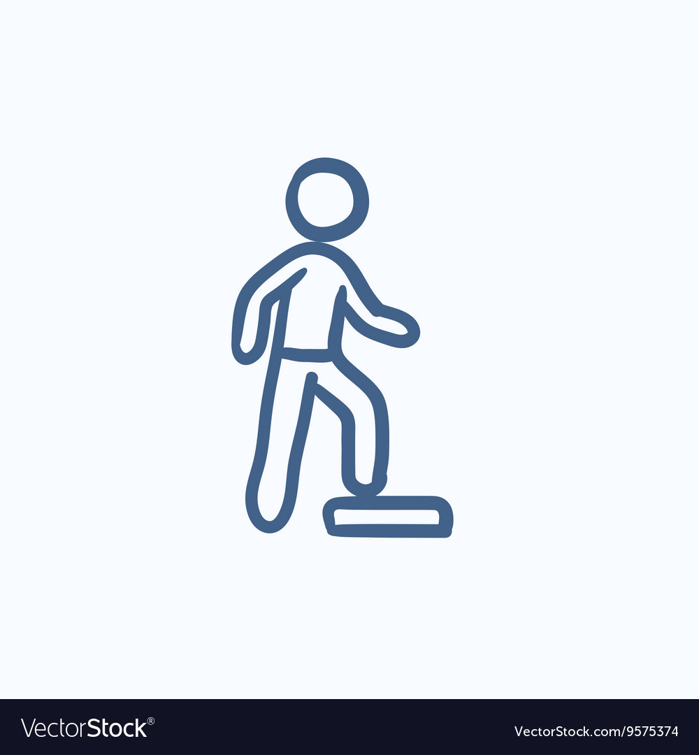 Man doing step exercise sketch icon