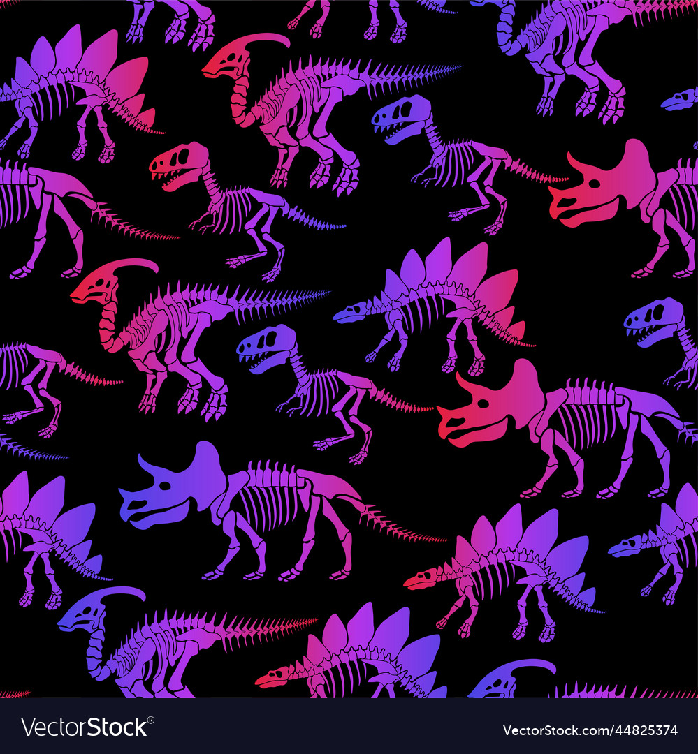 Seamless pattern with dinosaur skeleton