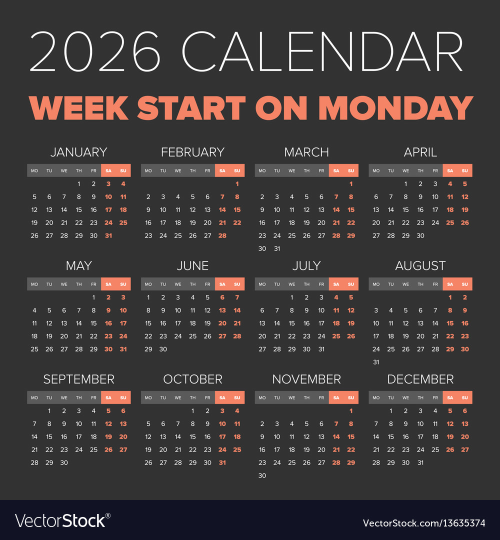 Simple 2026 year calendar Royalty Free Vector Image