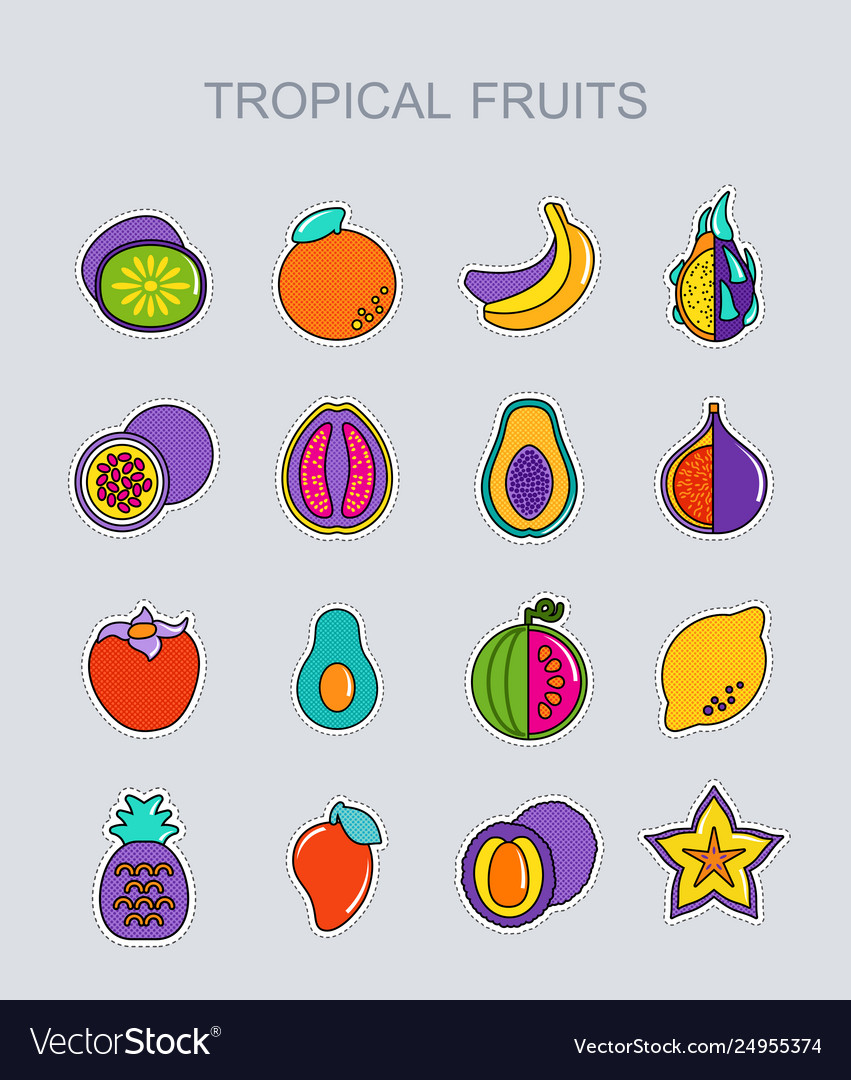 Tropical fruit icons set