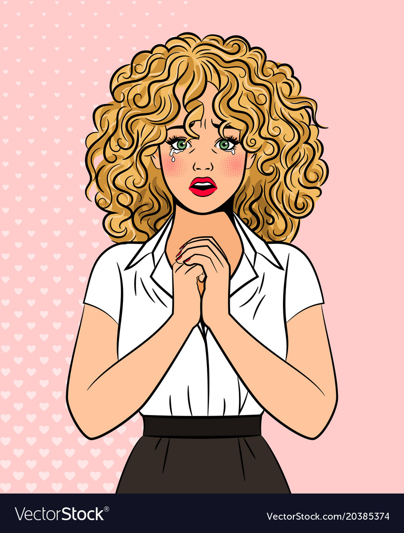 Worried crying pop art style woman Royalty Free Vector Image