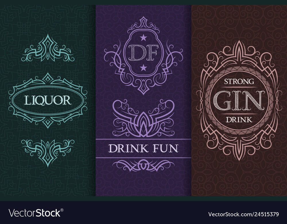 Beverage packaging design set of booze bottles