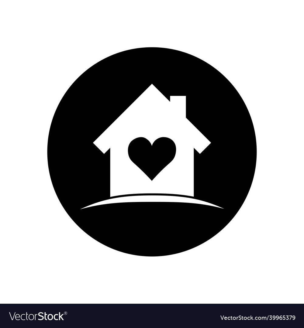 House icon with a heart inside in round frame