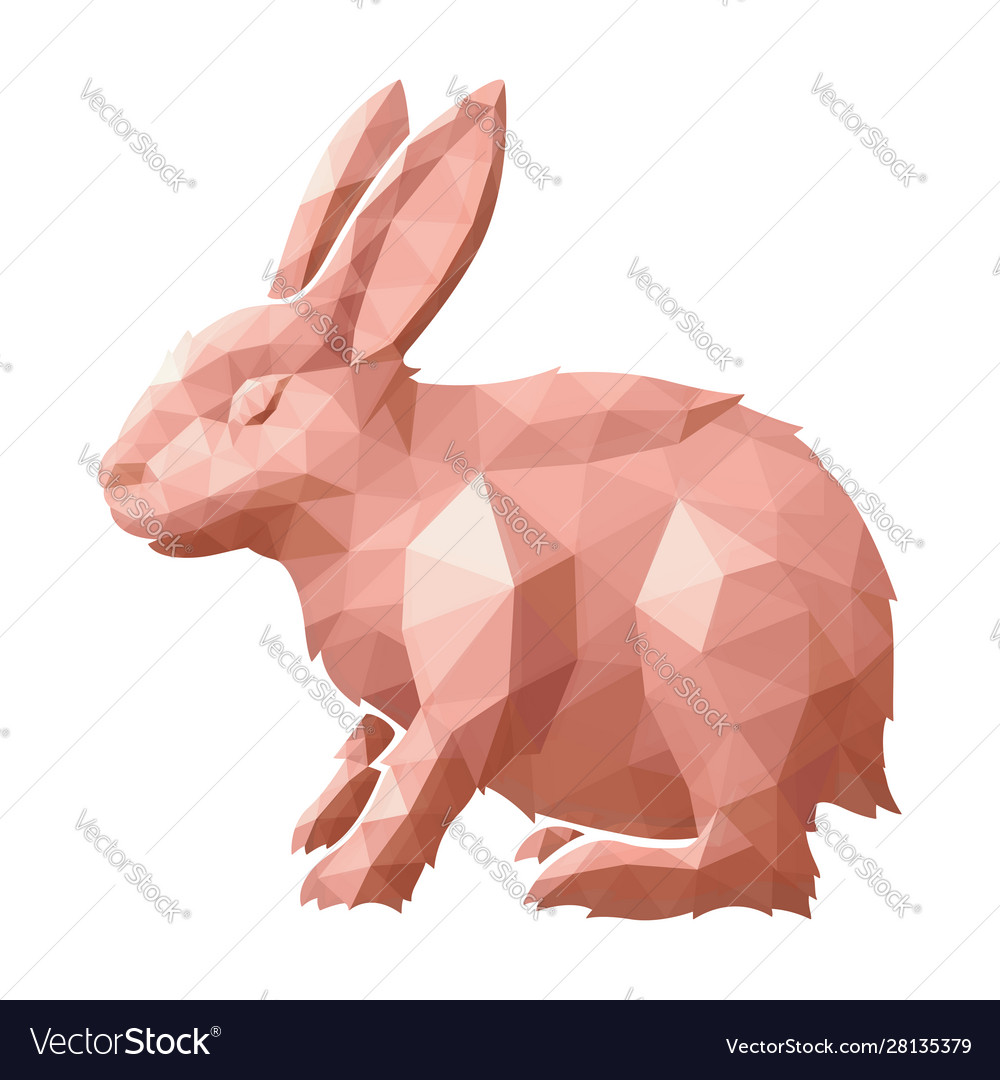 Low poly art with pink rabbit silhouette vector image Low poly art with pink rabbit silhouette