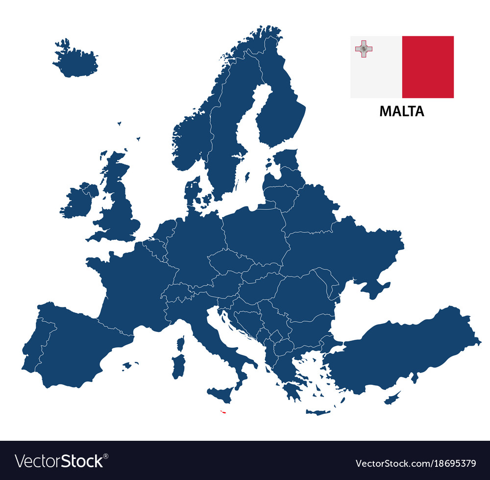 Map Of Europe Malta Map of europe with highlighted malta Royalty Free Vector