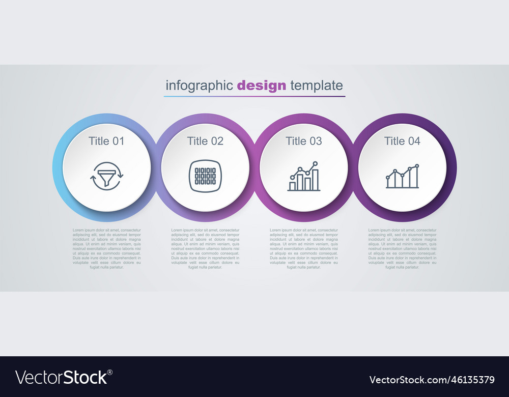 Set line sales funnel with chart binary code pie vector image Set line sales funnel with chart binary code pie