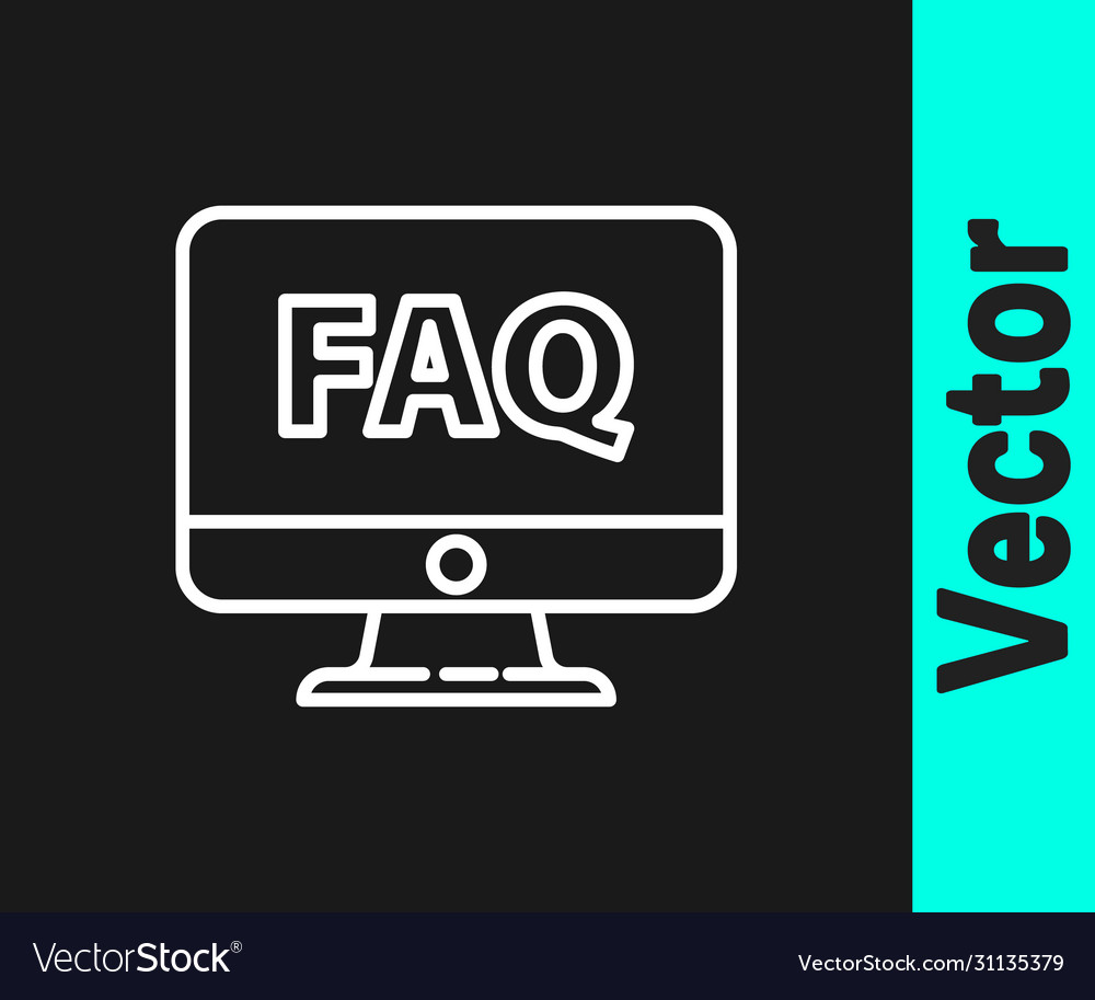 White line computer monitor and faq icon isolated