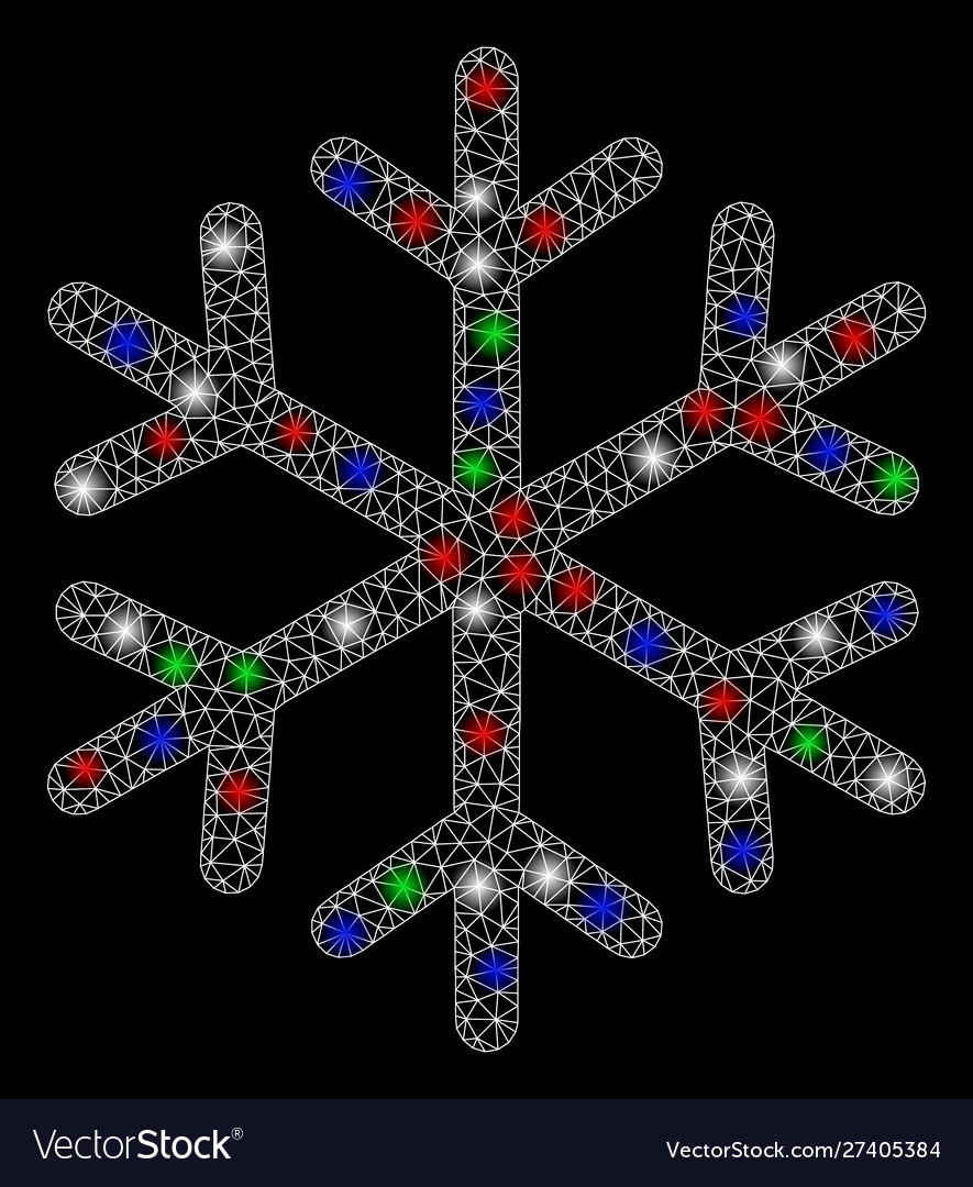 Bright mesh network snowflake with flash spots vector image Bright mesh network snowflake with flash spots