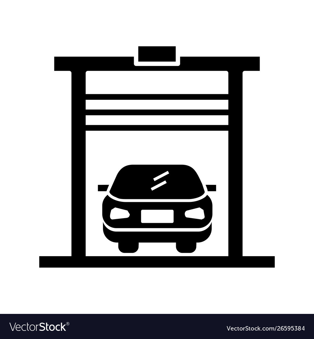 Car in garage glyph black icon