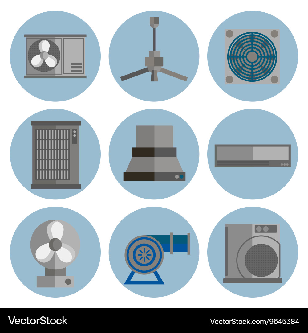 Conditioning system flat icons set Royalty Free Vector Image
