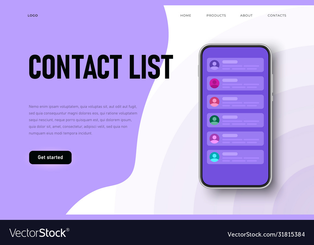 Contact list webpage template list contacts Vector Image