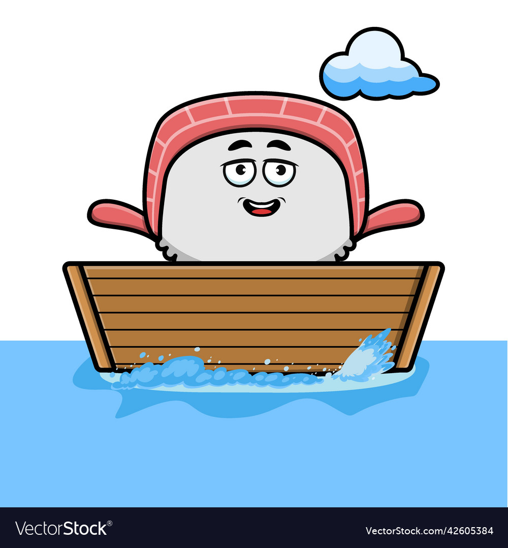 Cute cartoon sushi get on boat