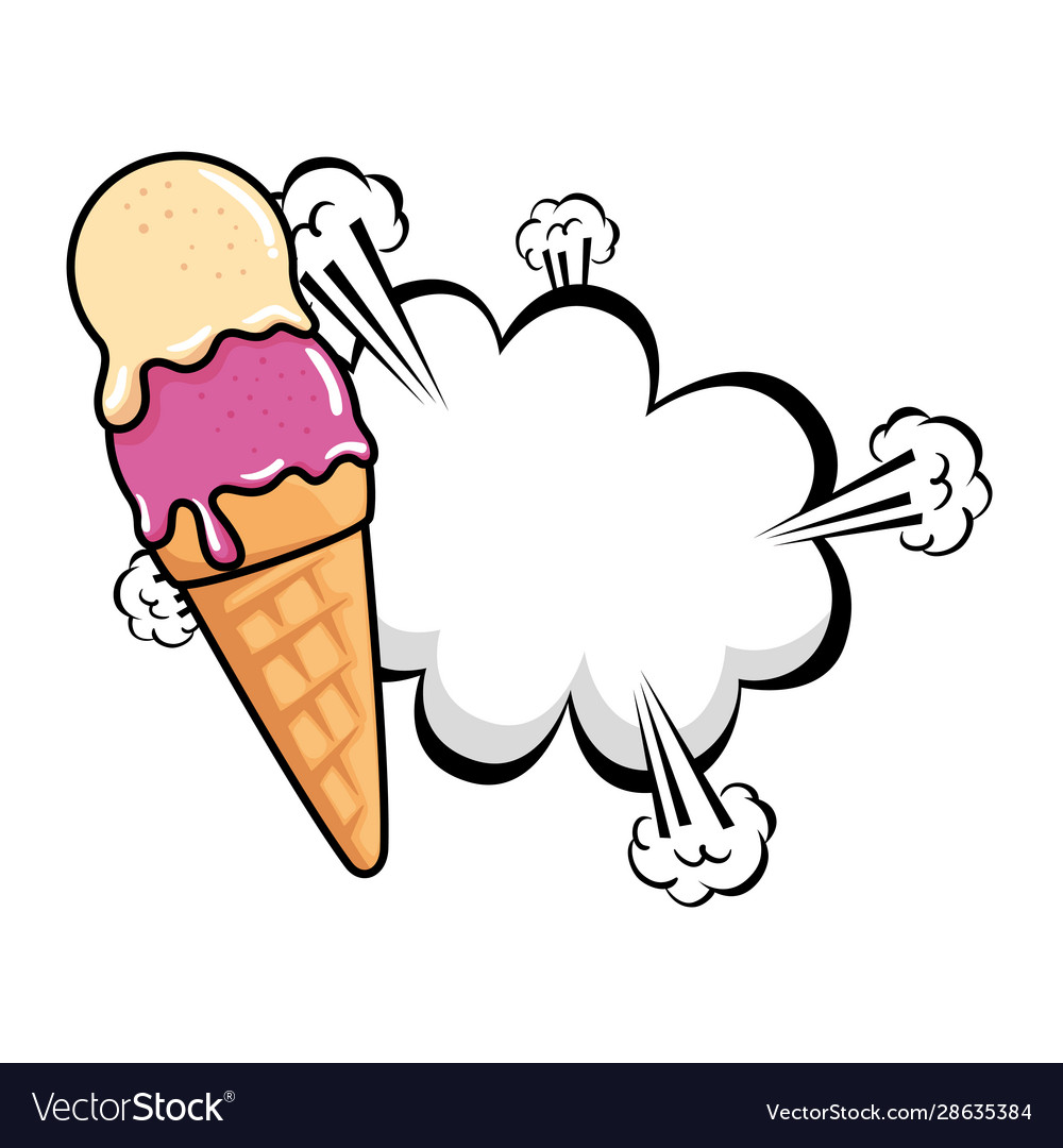 Köstliches Eis mit Wolkenexplosion Pop Art vector image Köstliches Eis mit Wolkenexplosion Pop Art