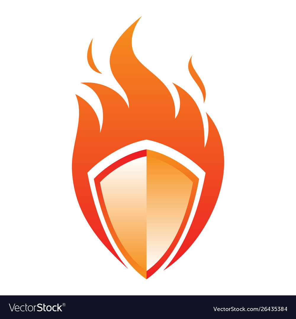 Fire shield icon in abstract style on white