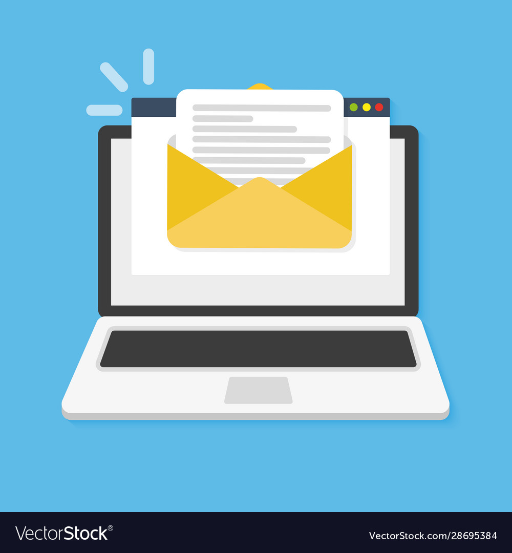 Laptop with envelope and document on screen vector image Laptop with envelope and document on screen